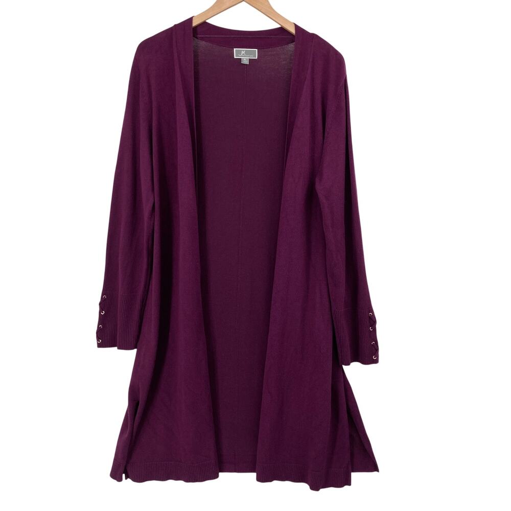 JM Collection Womens XL Purple Long Open Front Cardigan Sweater Lace Up Cuffs